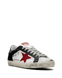 weiße und schwarze bedruckte Leder niedrige Sneakers von Golden Goose