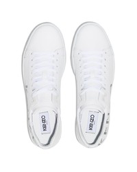 weiße und schwarze bedruckte Leder niedrige Sneakers von Kenzo