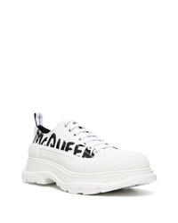 weiße und schwarze bedruckte Leder niedrige Sneakers von Alexander McQueen