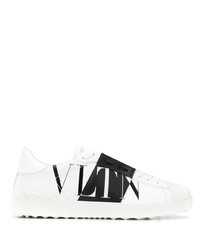 weiße und schwarze bedruckte Leder niedrige Sneakers von Valentino Garavani