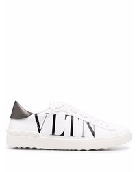 weiße und schwarze bedruckte Leder niedrige Sneakers von Valentino Garavani