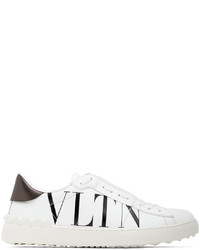 weiße und schwarze bedruckte Leder niedrige Sneakers von Valentino Garavani