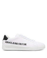 weiße und schwarze bedruckte Leder niedrige Sneakers von VERSACE JEANS COUTURE