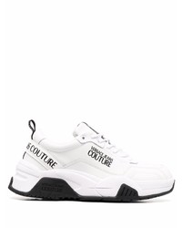 weiße und schwarze bedruckte Leder niedrige Sneakers von VERSACE JEANS COUTURE