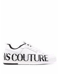 weiße und schwarze bedruckte Leder niedrige Sneakers von VERSACE JEANS COUTURE