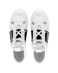 weiße und schwarze bedruckte Leder niedrige Sneakers von Valentino Garavani