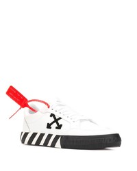 weiße und schwarze bedruckte Leder niedrige Sneakers von Off-White