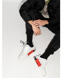 weiße und schwarze bedruckte Leder niedrige Sneakers von Off-White