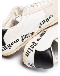 weiße und schwarze bedruckte Leder niedrige Sneakers von Palm Angels