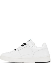 weiße und schwarze bedruckte Leder niedrige Sneakers von VERSACE JEANS COUTURE