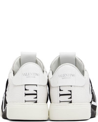 weiße und schwarze bedruckte Leder niedrige Sneakers von Valentino Garavani