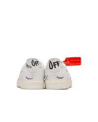 weiße und schwarze bedruckte Leder niedrige Sneakers von Off-White