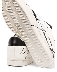 weiße und schwarze bedruckte Leder niedrige Sneakers von Y-3