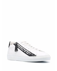 weiße und schwarze bedruckte Leder niedrige Sneakers von Moschino