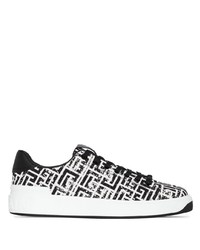 weiße und schwarze bedruckte Segeltuch niedrige Sneakers von Balmain