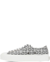 weiße und schwarze bedruckte Segeltuch niedrige Sneakers von Givenchy