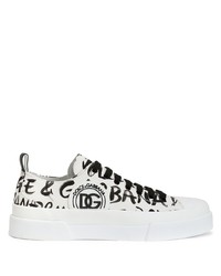 weiße und schwarze bedruckte Segeltuch niedrige Sneakers von Dolce & Gabbana