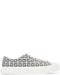 weiße und schwarze bedruckte Segeltuch niedrige Sneakers von Givenchy