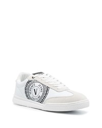 weiße und schwarze bedruckte Segeltuch niedrige Sneakers von VERSACE JEANS COUTURE