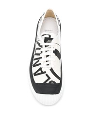 weiße und schwarze bedruckte Segeltuch niedrige Sneakers von Stone Island