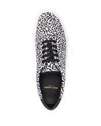 weiße und schwarze bedruckte Segeltuch niedrige Sneakers von Saint Laurent