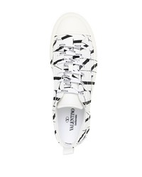 weiße und schwarze bedruckte Segeltuch niedrige Sneakers von Valentino Garavani