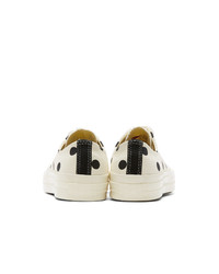 weiße und schwarze bedruckte Segeltuch niedrige Sneakers von Comme Des Garcons Play