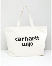 weiße und schwarze bedruckte Shopper Tasche aus Segeltuch von Carhartt WIP