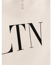 weiße und schwarze bedruckte Shopper Tasche aus Segeltuch von Valentino