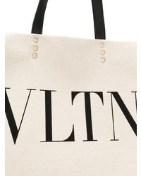 weiße und schwarze bedruckte Shopper Tasche aus Segeltuch von Valentino