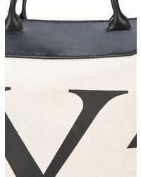 weiße und schwarze bedruckte Shopper Tasche aus Segeltuch von Y's