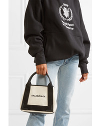 weiße und schwarze bedruckte Shopper Tasche aus Segeltuch von Balenciaga