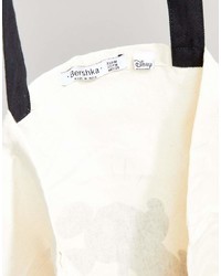 weiße und schwarze bedruckte Shopper Tasche aus Segeltuch von Bershka