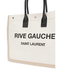 weiße und schwarze bedruckte Shopper Tasche aus Segeltuch von Saint Laurent