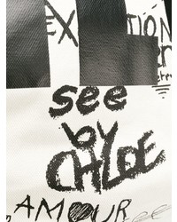 weiße und schwarze bedruckte Shopper Tasche aus Segeltuch von See by Chloe