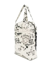 weiße und schwarze bedruckte Shopper Tasche aus Segeltuch von See by Chloe