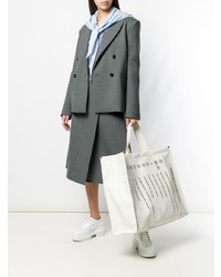 weiße und schwarze bedruckte Shopper Tasche aus Segeltuch von MM6 MAISON MARGIELA