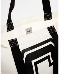 weiße und schwarze bedruckte Shopper Tasche aus Segeltuch von Asos