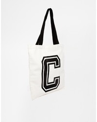 weiße und schwarze bedruckte Shopper Tasche aus Segeltuch von Asos
