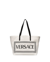 weiße und schwarze bedruckte Shopper Tasche aus Segeltuch von Versace