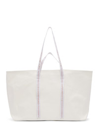 weiße und schwarze bedruckte Shopper Tasche aus Segeltuch von Off-White