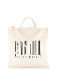 weiße und schwarze bedruckte Shopper Tasche aus Segeltuch von Y's