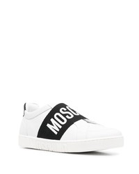 weiße und schwarze bedruckte Slip-On Sneakers aus Leder von Moschino