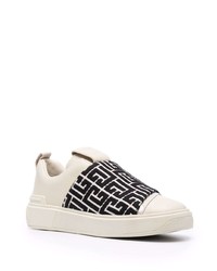 weiße und schwarze bedruckte Slip-On Sneakers aus Leder von Balmain