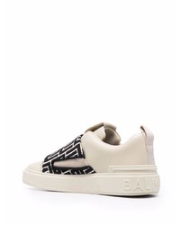 weiße und schwarze bedruckte Slip-On Sneakers aus Leder von Balmain