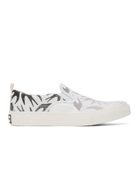 weiße und schwarze bedruckte Slip-On Sneakers aus Segeltuch von McQ Alexander McQueen