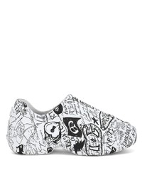 weiße und schwarze bedruckte Slip-On Sneakers von Dolce & Gabbana