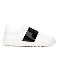 weiße und schwarze beschlagene Leder niedrige Sneakers von Valentino
