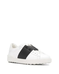 weiße und schwarze beschlagene Leder niedrige Sneakers von Valentino Garavani