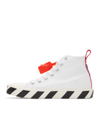 weiße und schwarze bestickte hohe Sneakers aus Segeltuch von Off-White